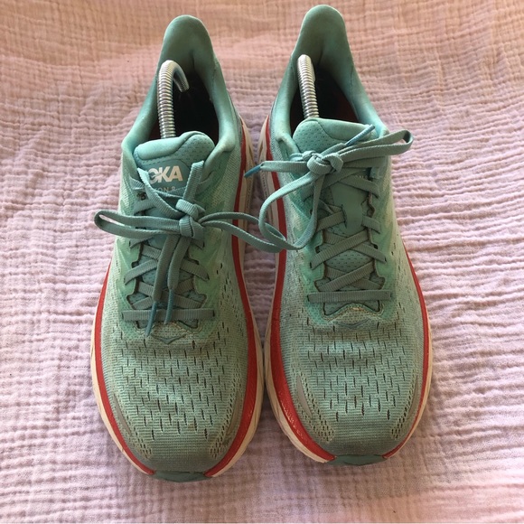 HOKA Clifton 8 Blue and Red Running Walking Shoe Sneakers - Picture 3 of 11